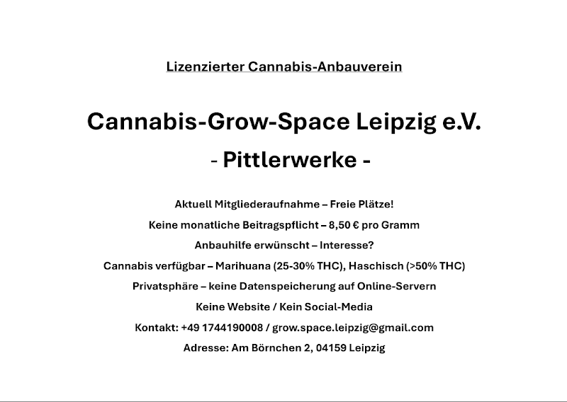 Cannabis-Grow-Space Leipzig e.V. - Cannabis Social Club - Pittlerwerke