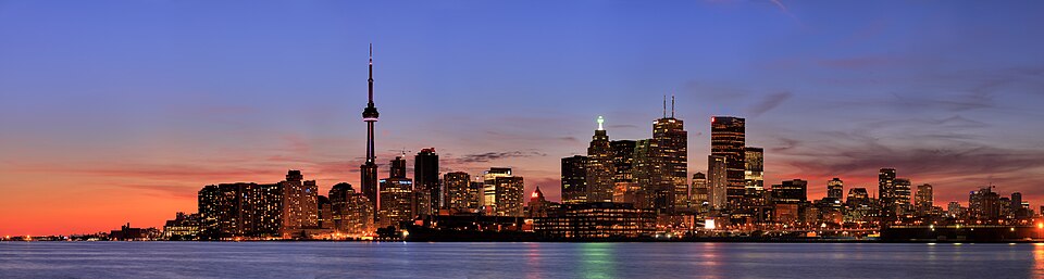 CN Tower and Toronto skyline at sunset